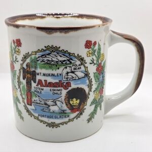 Vtg Alaska Made In Japan Souvenir Mug Floral Cottage Cabin Cute Collectible